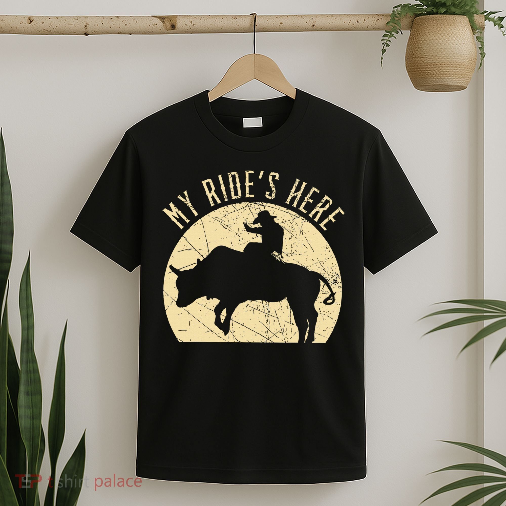 My RideS Here Bull Rider Cowboy Western Rodeo Bull Riding T-Shirt