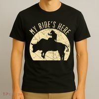 My RideS Here Bull Rider Cowboy Western Rodeo Bull Riding T-Shirt thumb 3