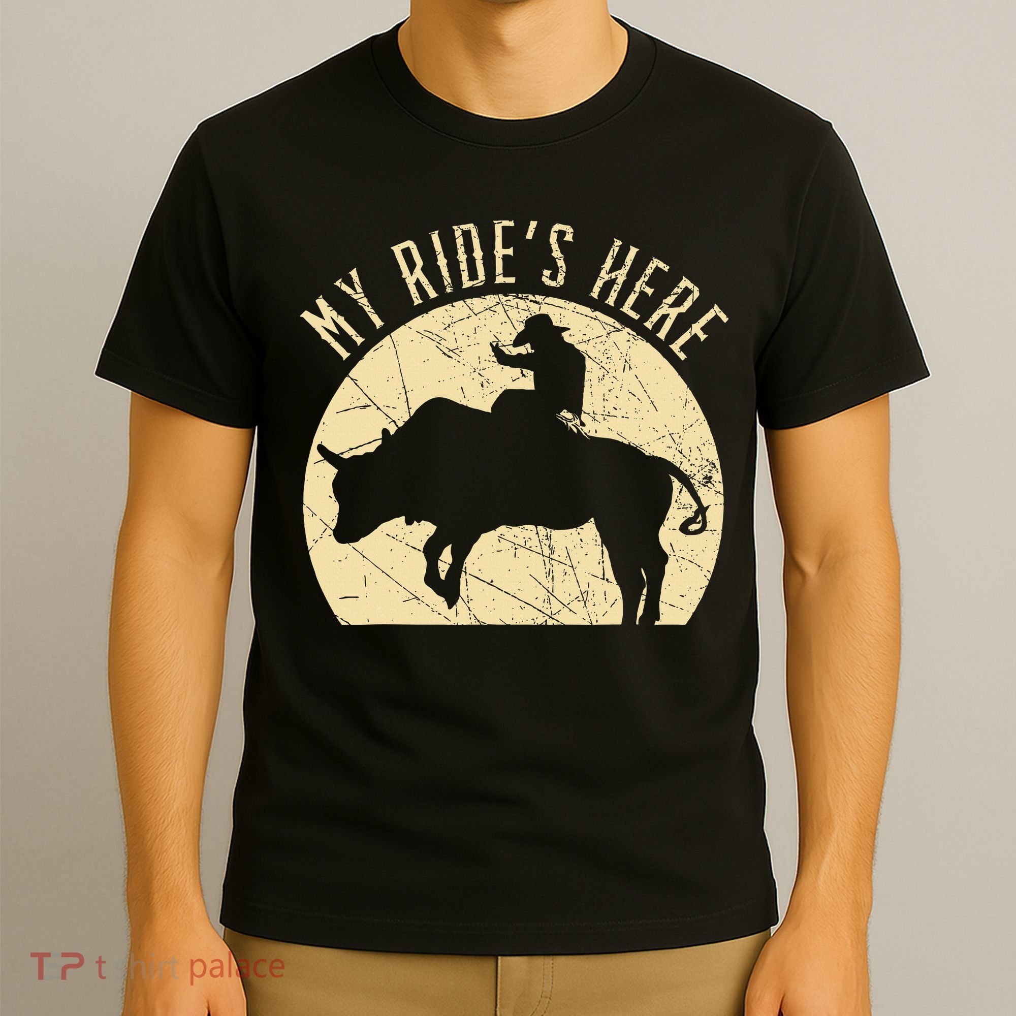 My RideS Here Bull Rider Cowboy Western Rodeo Bull Riding T-Shirt