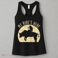 My RideS Here Bull Rider Cowboy Western Rodeo Bull Riding Women's Tank Top thumb 3