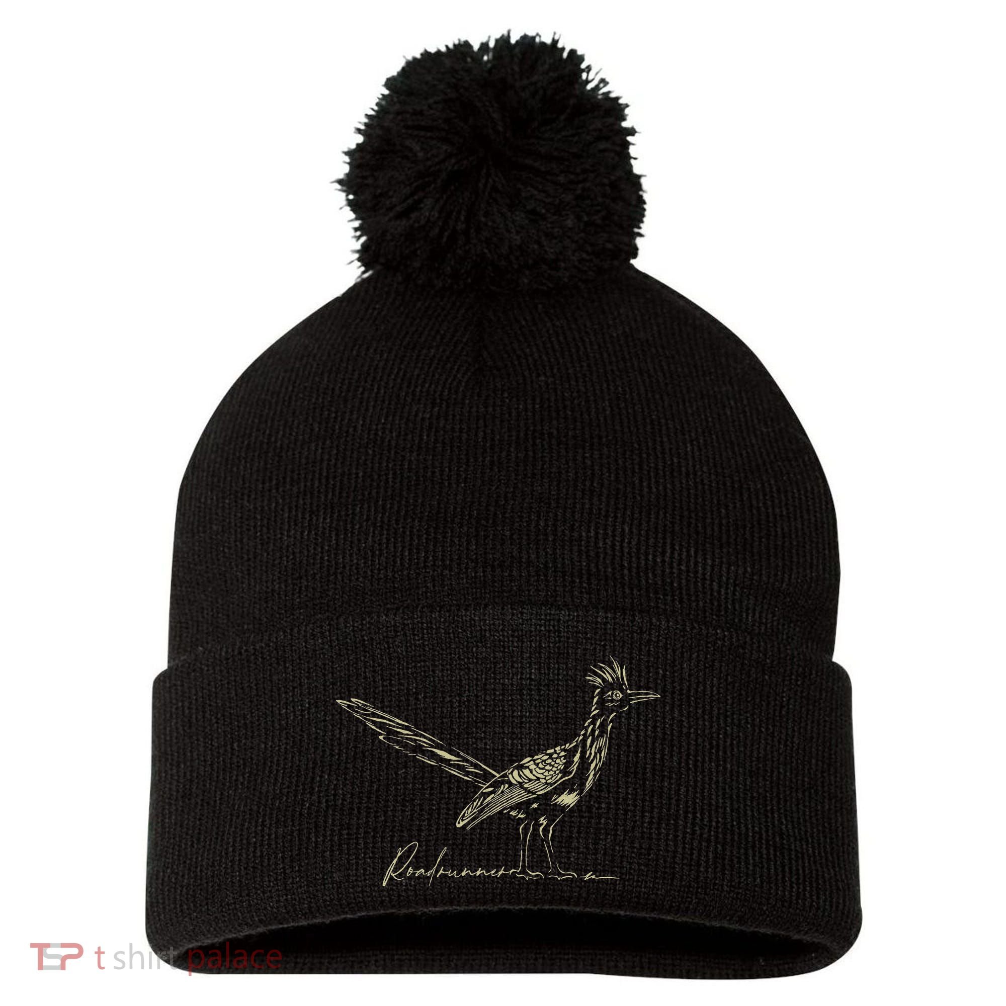 Minimalist Roadrunner Lover Distressed Pom Pom 12in Knit Beanie