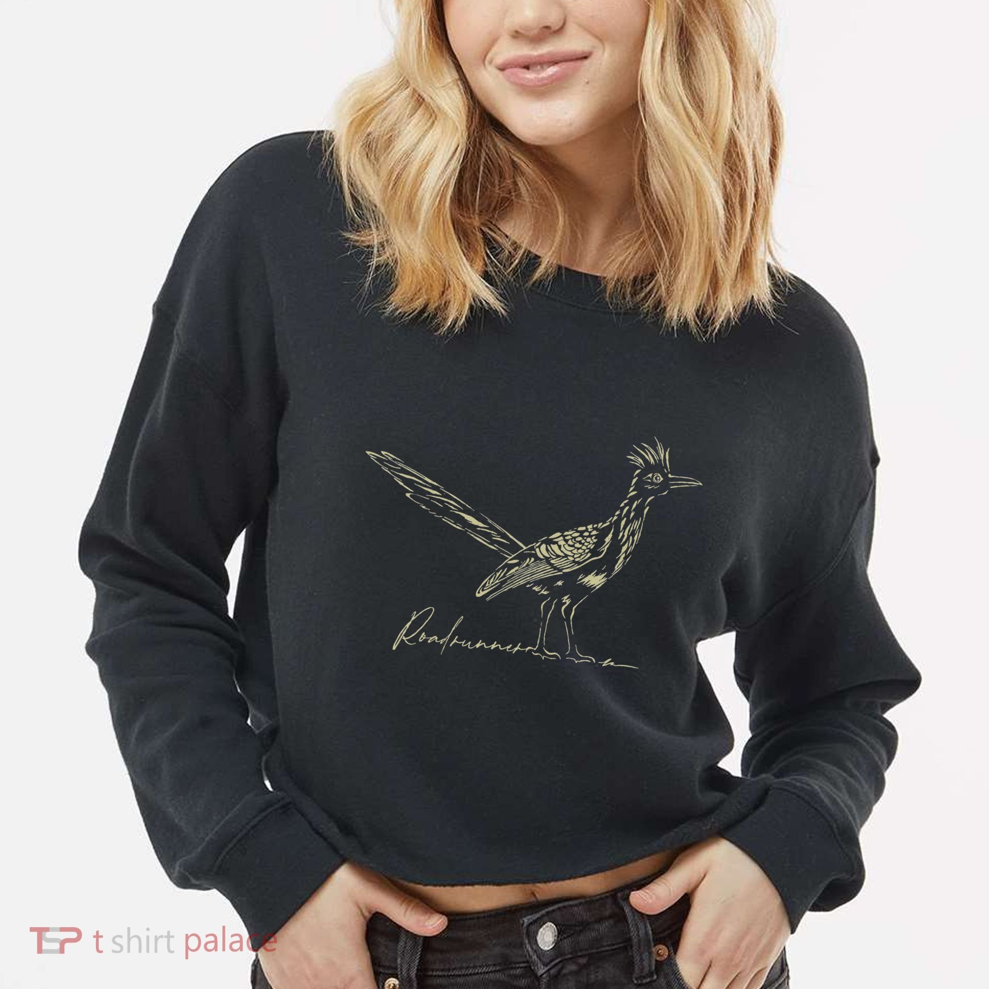 Minimalist Roadrunner Lover Distressed Cropped Pullover Crew