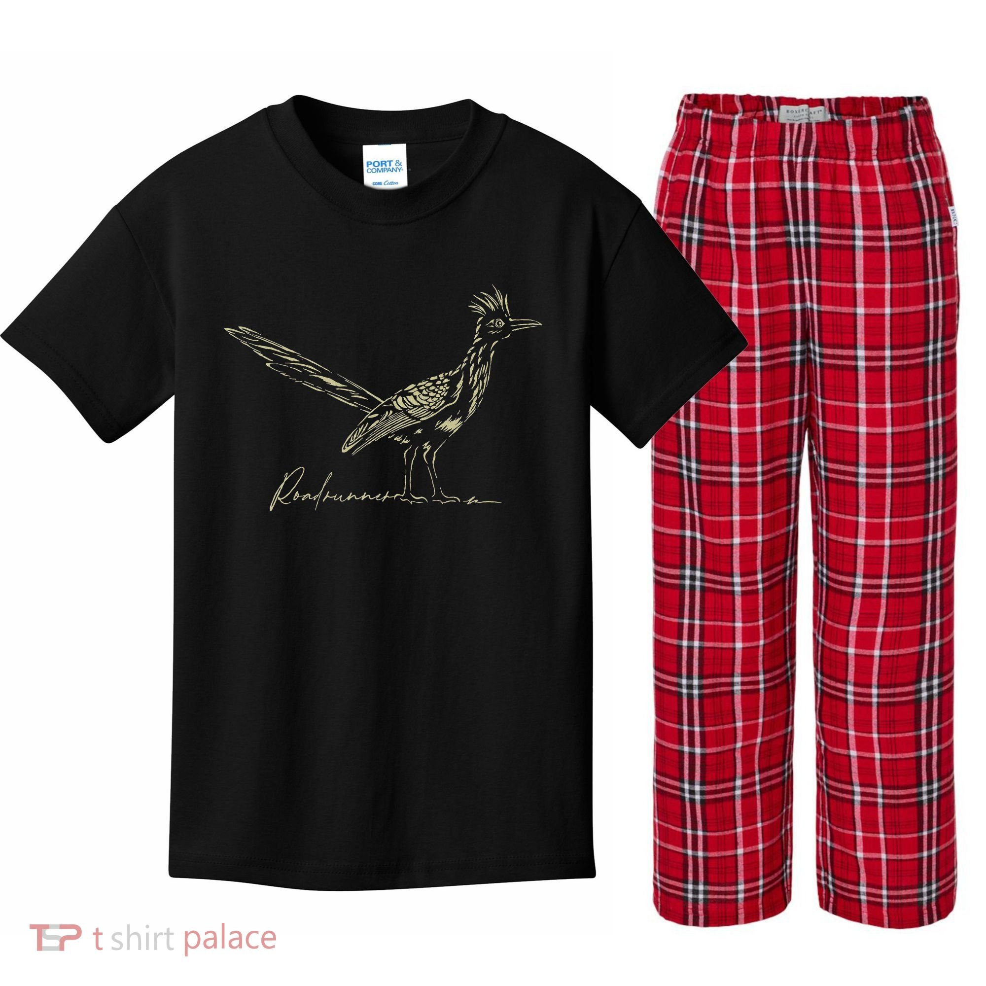 Minimalist Roadrunner Lover Distressed Kids Plaid Pajama Set