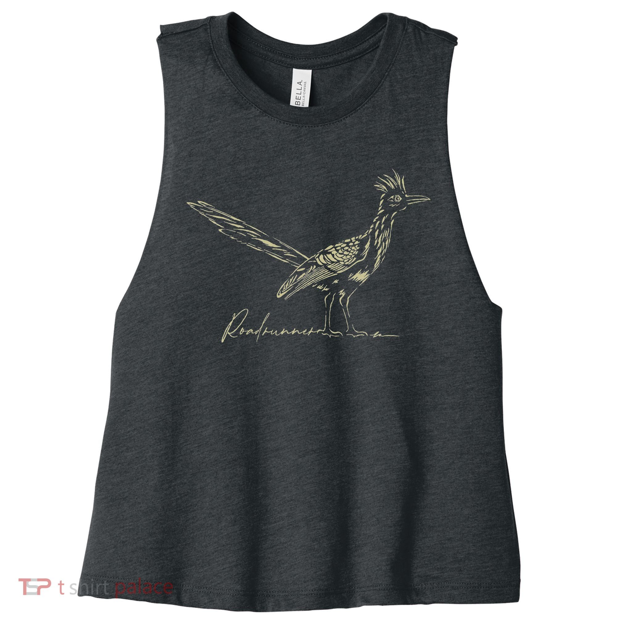 Minimalist Roadrunner Lover Distressed Women's Racerback Cropped Tank