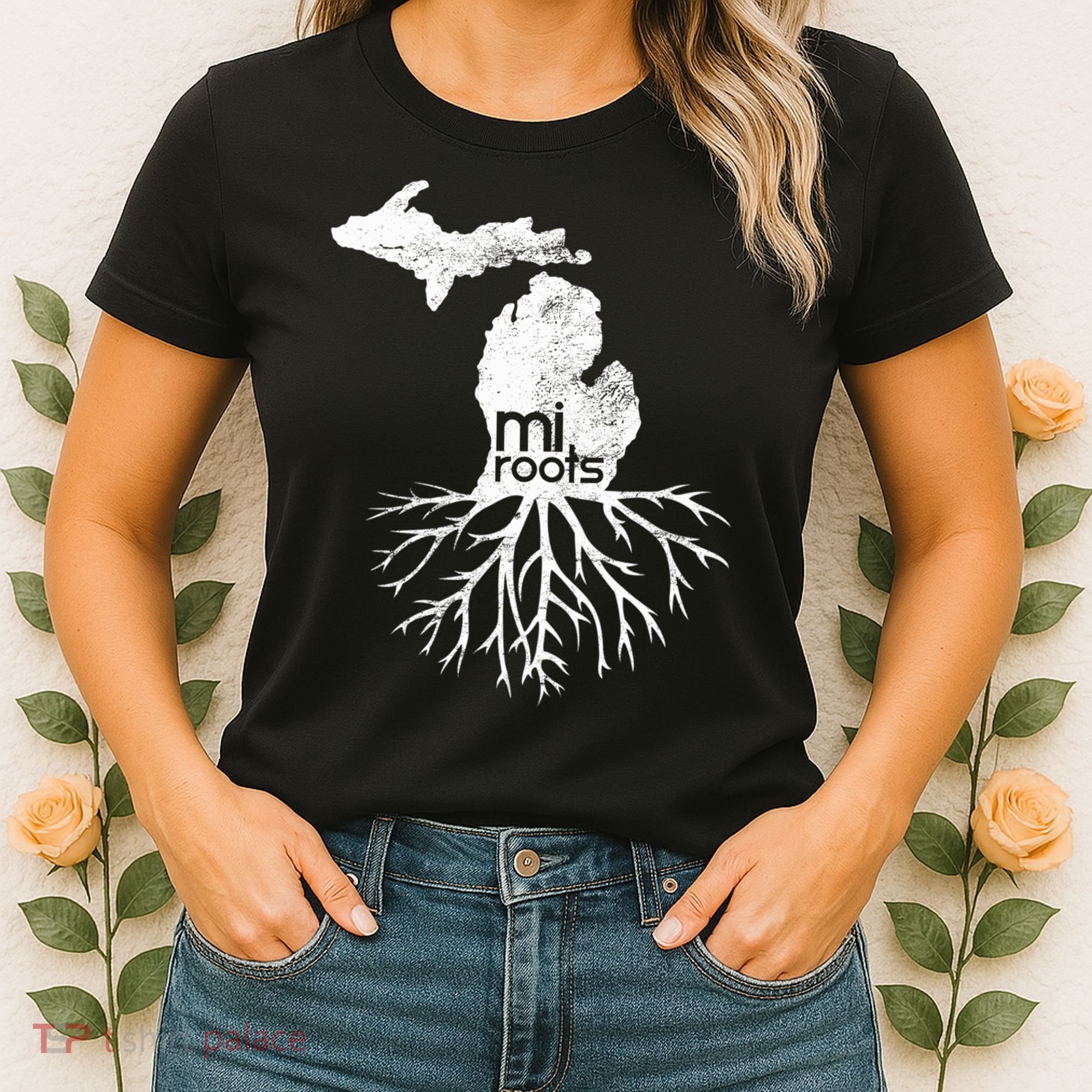 Mi Roots Michigan Map Native Michigander Gift Home State Gift Women's T-Shirt