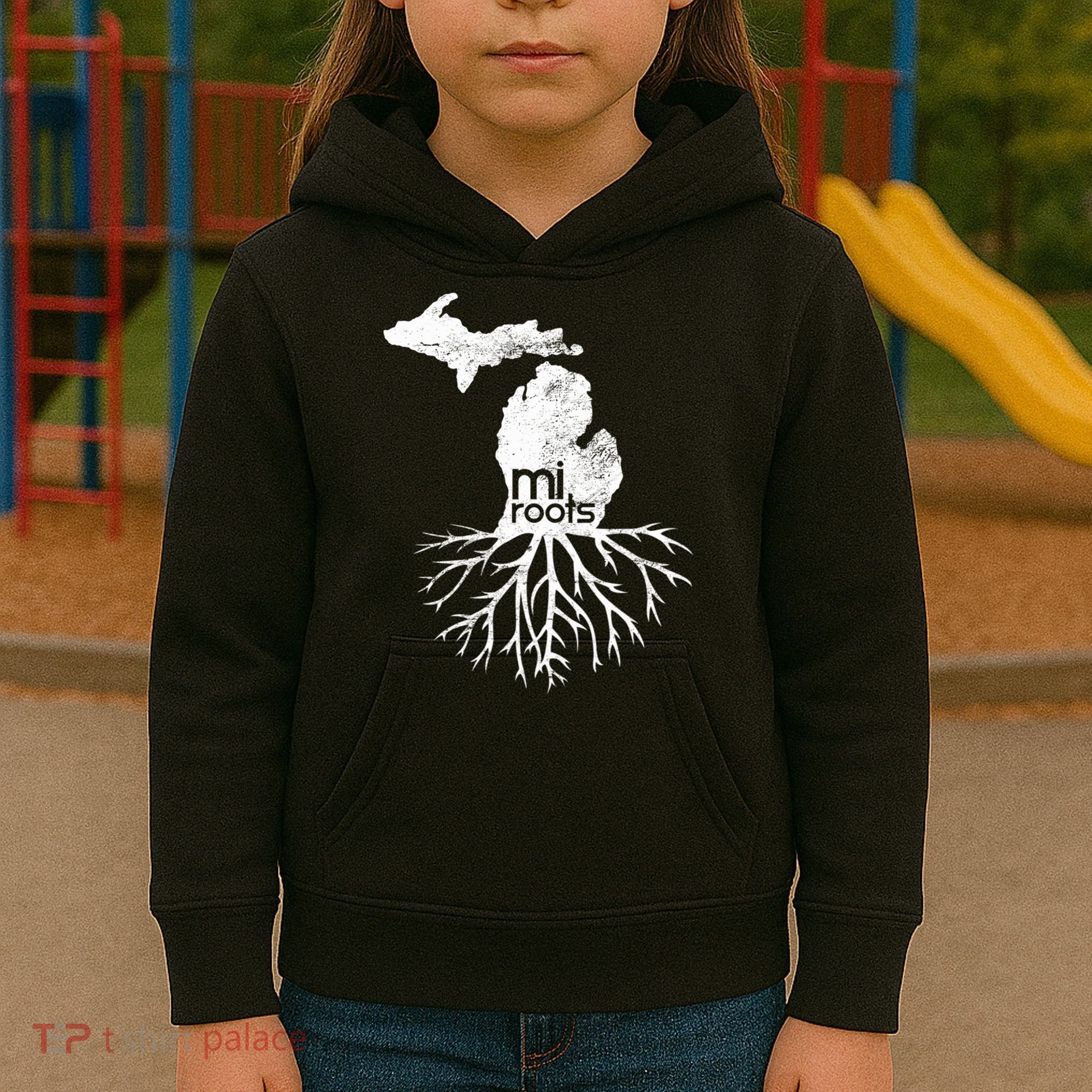 Mi Roots Michigan Map Native Michigander Gift Home State Gift Kids Hoodie