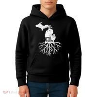 Mi Roots Michigan Map Native Michigander Gift Home State Gift Kids Hoodie thumb 4