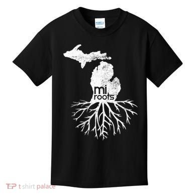 Mi Roots Michigan Map Native Michigander Gift Home State Gift Kids T-Shirt