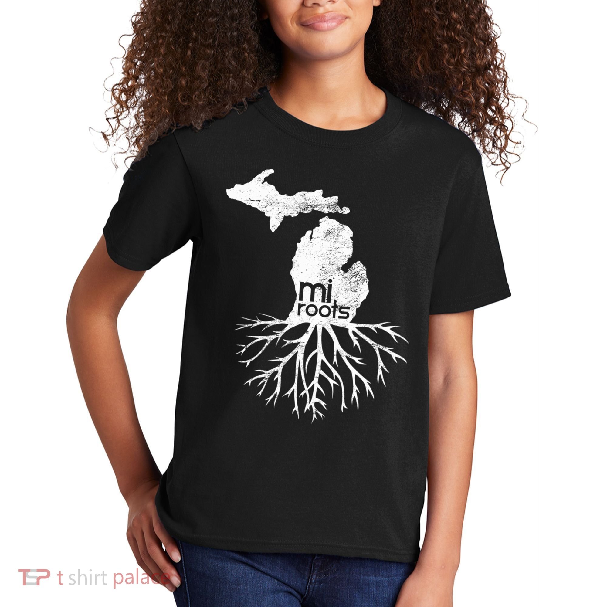 Mi Roots Michigan Map Native Michigander Gift Home State Gift Kids T-Shirt