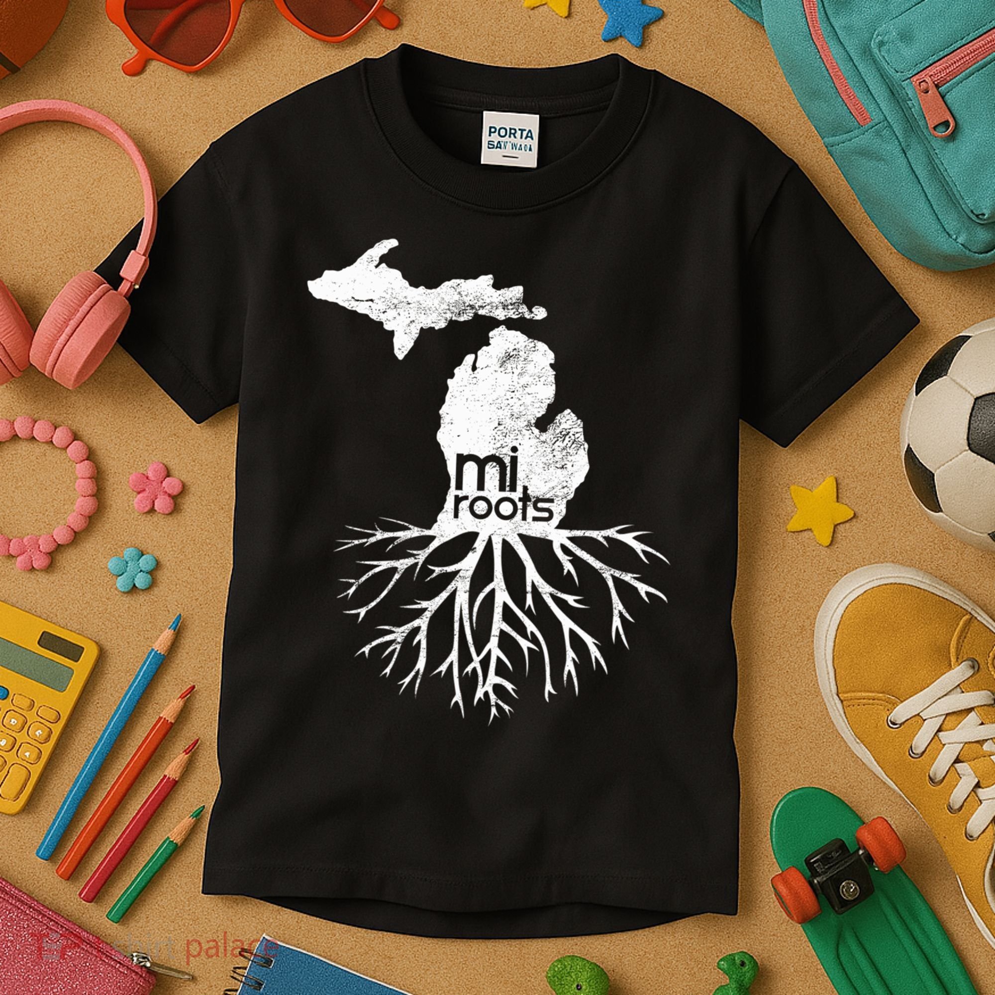 Mi Roots Michigan Map Native Michigander Gift Home State Gift Kids T-Shirt