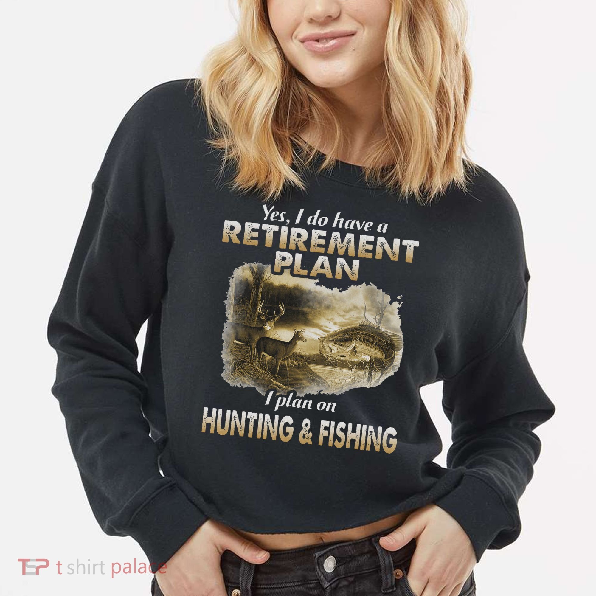 My Retirement Plan Hunting Fishing Hunters Grandpa Fun Gift Cropped Pullover Crew