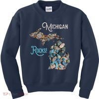Michigan Rocks Petoskey Stone Hunting Great Lakes State Kids Sweatshirt thumb 0