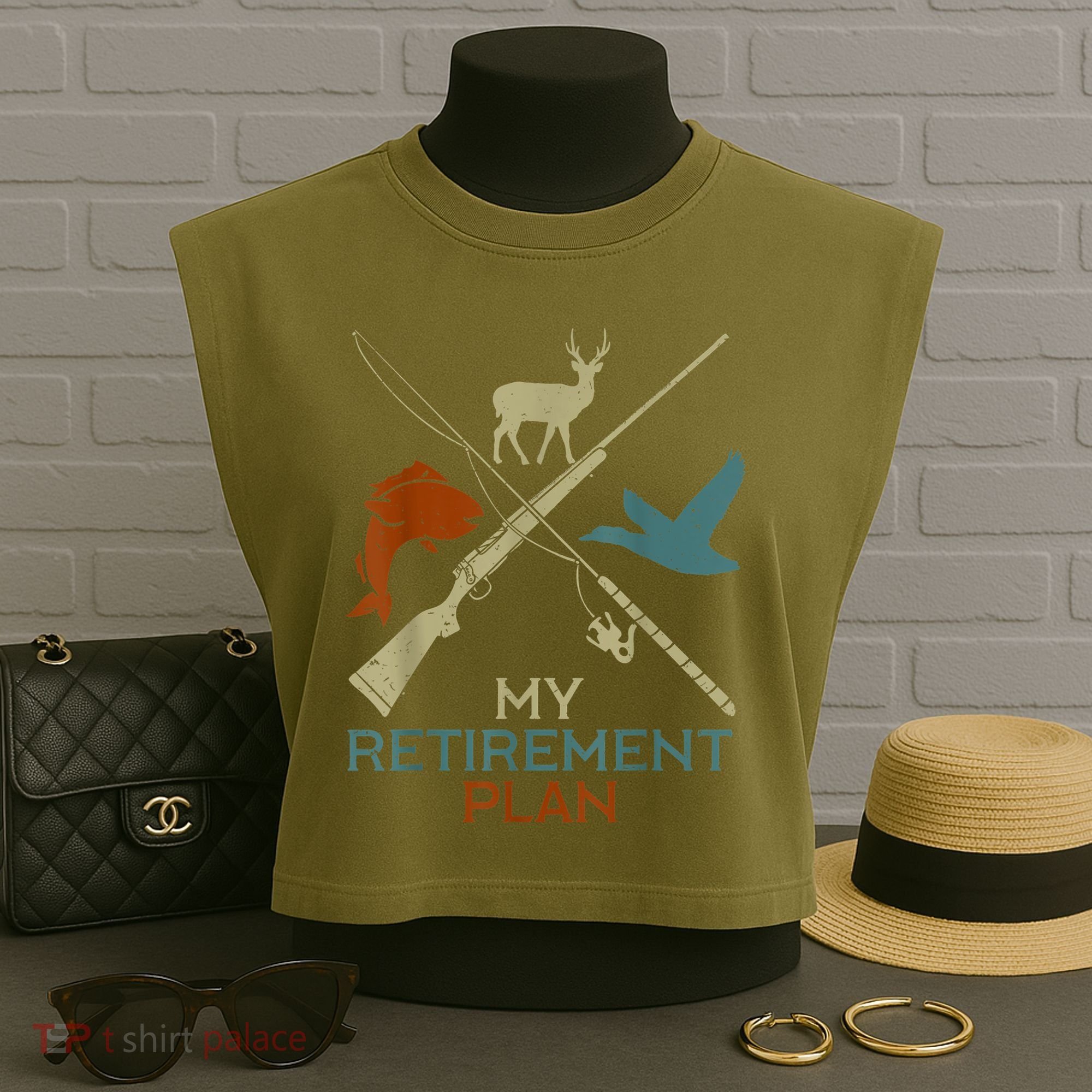 My Retirement Plan Hunting Fishing Hunter Grandfather Garment-Dyed Women's Muscle Tee