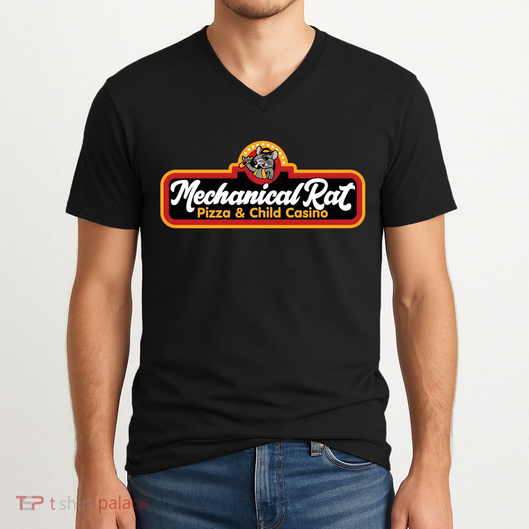 Mechanical Rat Pizza & Child Casino V-Neck T-Shirt