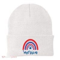 Merica Rainbow Patriotic 4th Of July Beanie thumb 0