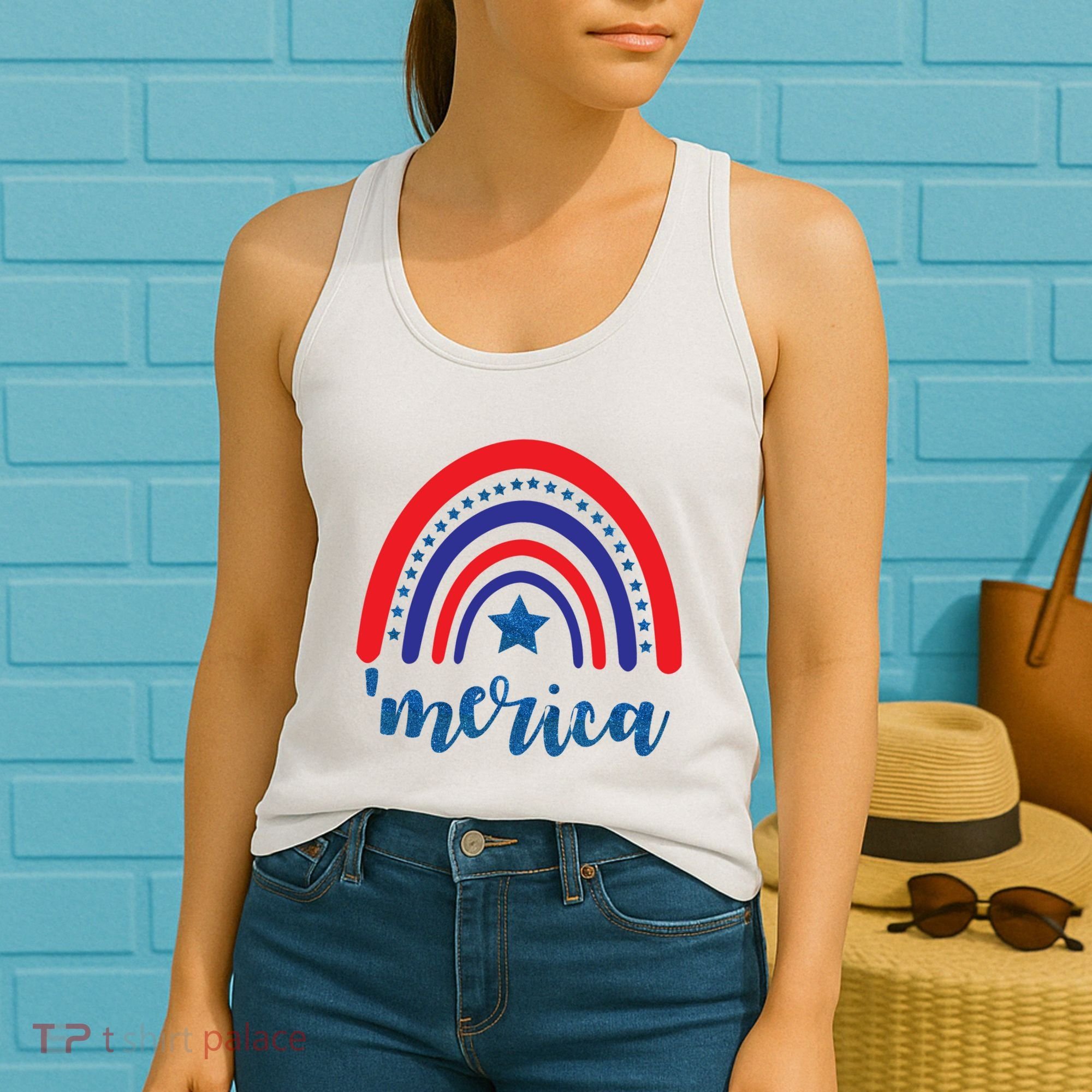 Merica Rainbow Patriotic 4th Of July Women's Tank Top