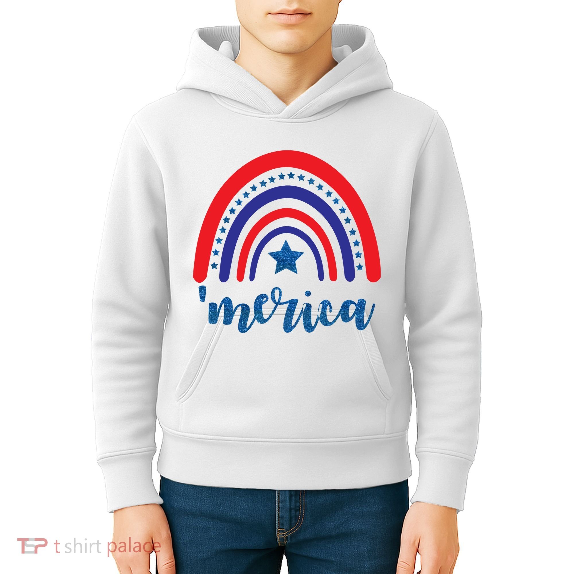 Merica Rainbow Patriotic 4th Of July Kids Hoodie