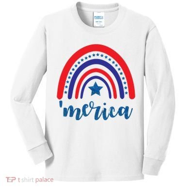 Merica Rainbow Patriotic 4th Of July Kids Long Sleeve Shirt