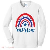 Merica Rainbow Patriotic 4th Of July Kids Long Sleeve Shirt thumb 0