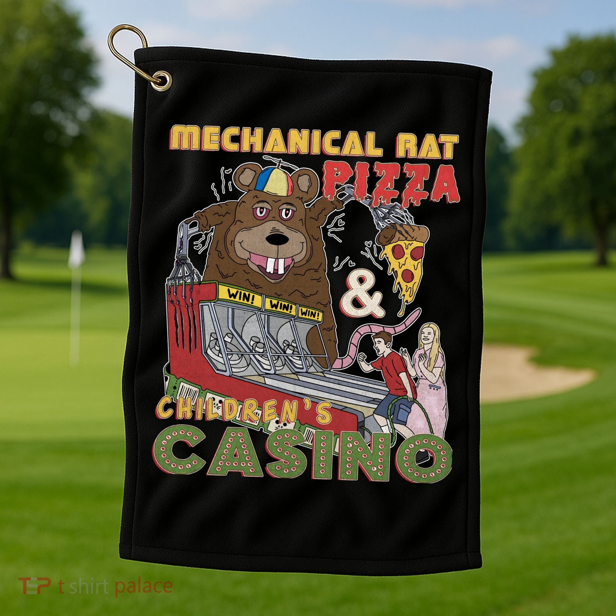 Mechanical Rat Pizza & Child Casino Golf Towel
