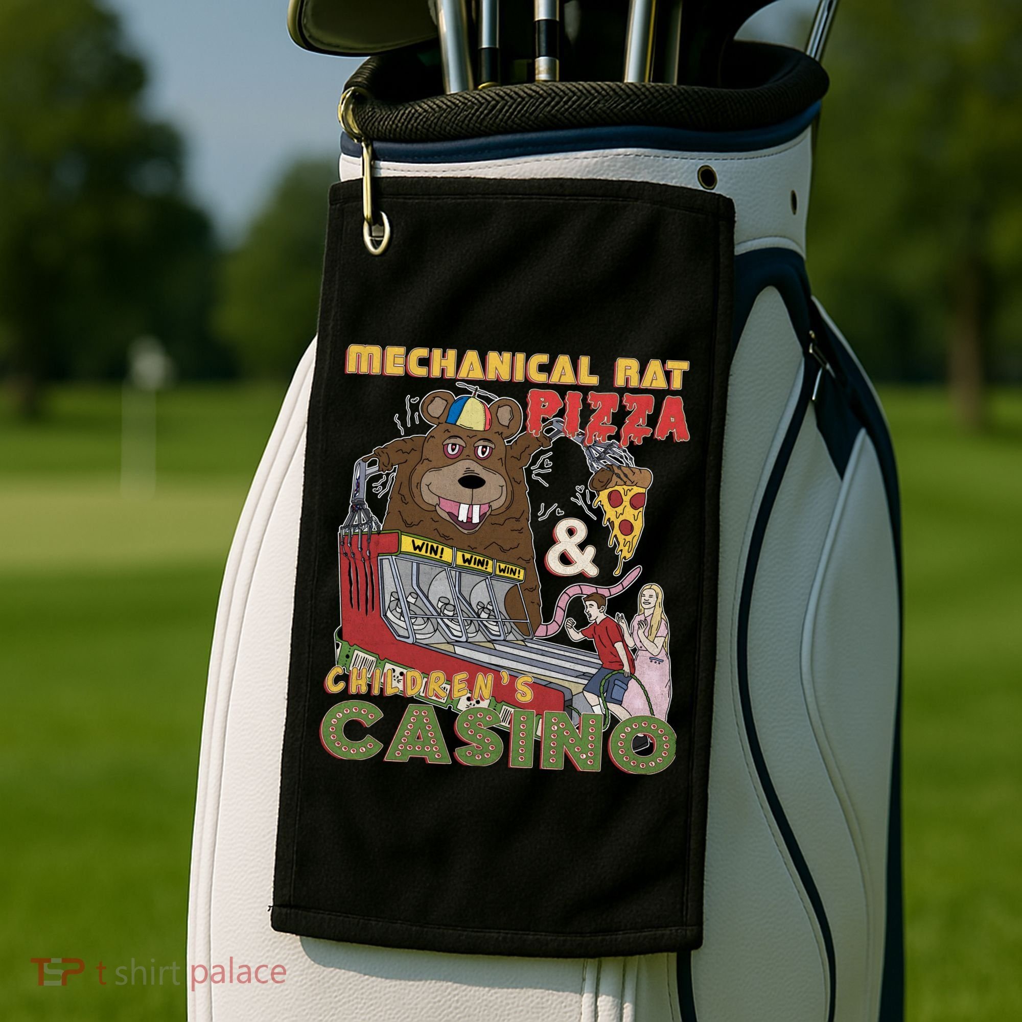 Mechanical Rat Pizza & Child Casino Golf Towel