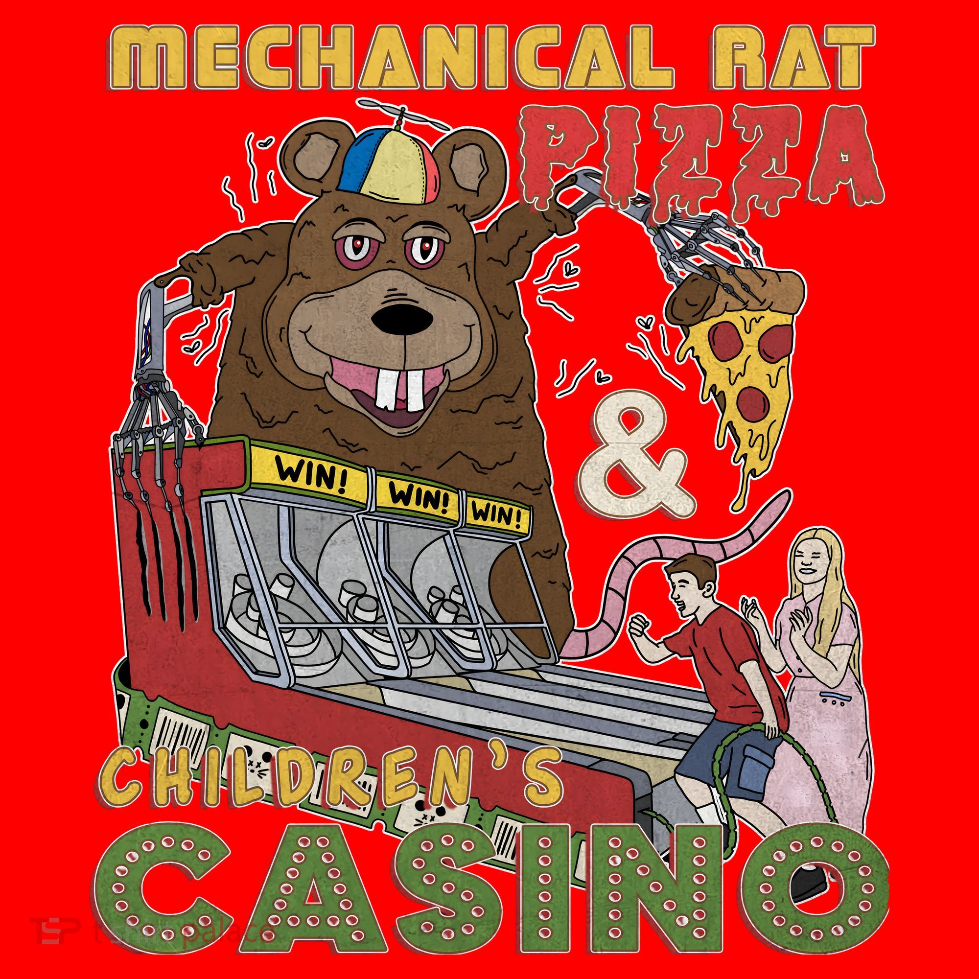Mechanical Rat Pizza & Child Casino Santa Hat