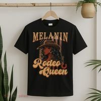 Melanin Rodeo Queen Afro Cowgirl Black History African Woman T-Shirt thumb 2