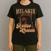 Melanin Rodeo Queen Afro Cowgirl Black History African Woman T-Shirt thumb 4
