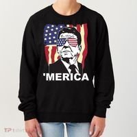 Merica Ronald Reagan Funny Usa Stars And Strips Proud American Women's Sweatshirt thumb 0