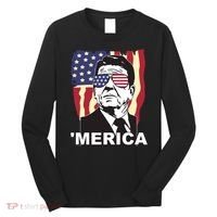 Merica Ronald Reagan Funny Usa Stars And Strips Proud American Long Sleeve Shirt thumb 0