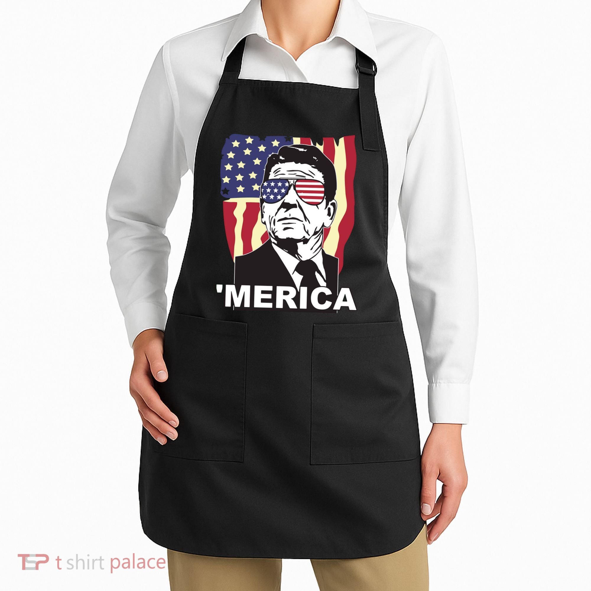 Merica Ronald Reagan Funny Usa Stars And Strips Proud American Apron