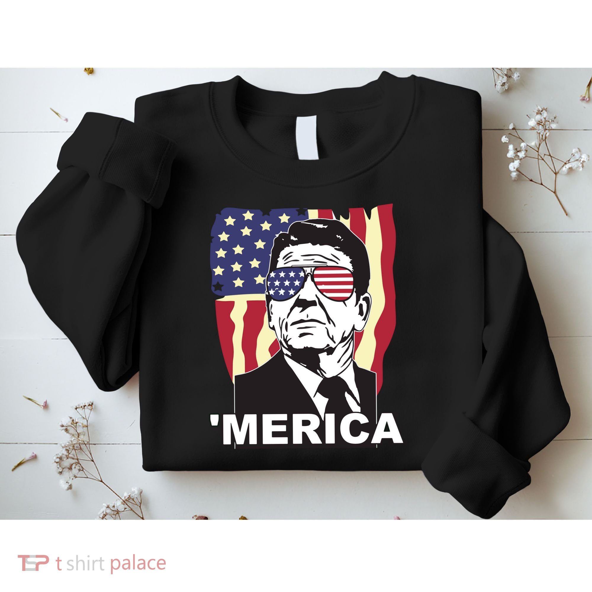 Merica Ronald Reagan Funny Usa Stars And Strips Proud American Sweatshirt