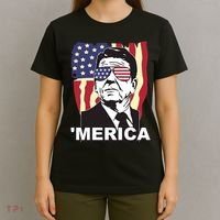 Merica Ronald Reagan Funny Usa Stars And Strips Proud American T-Shirt thumb 4