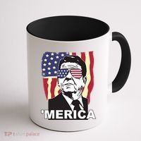 Merica Ronald Reagan Funny Usa Stars And Strips Proud American Coffee Mug thumb 1