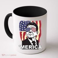 Merica Ronald Reagan Funny Usa Stars And Strips Proud American Coffee Mug thumb 0