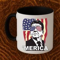 Merica Ronald Reagan Funny Usa Stars And Strips Proud American Coffee Mug thumb 2