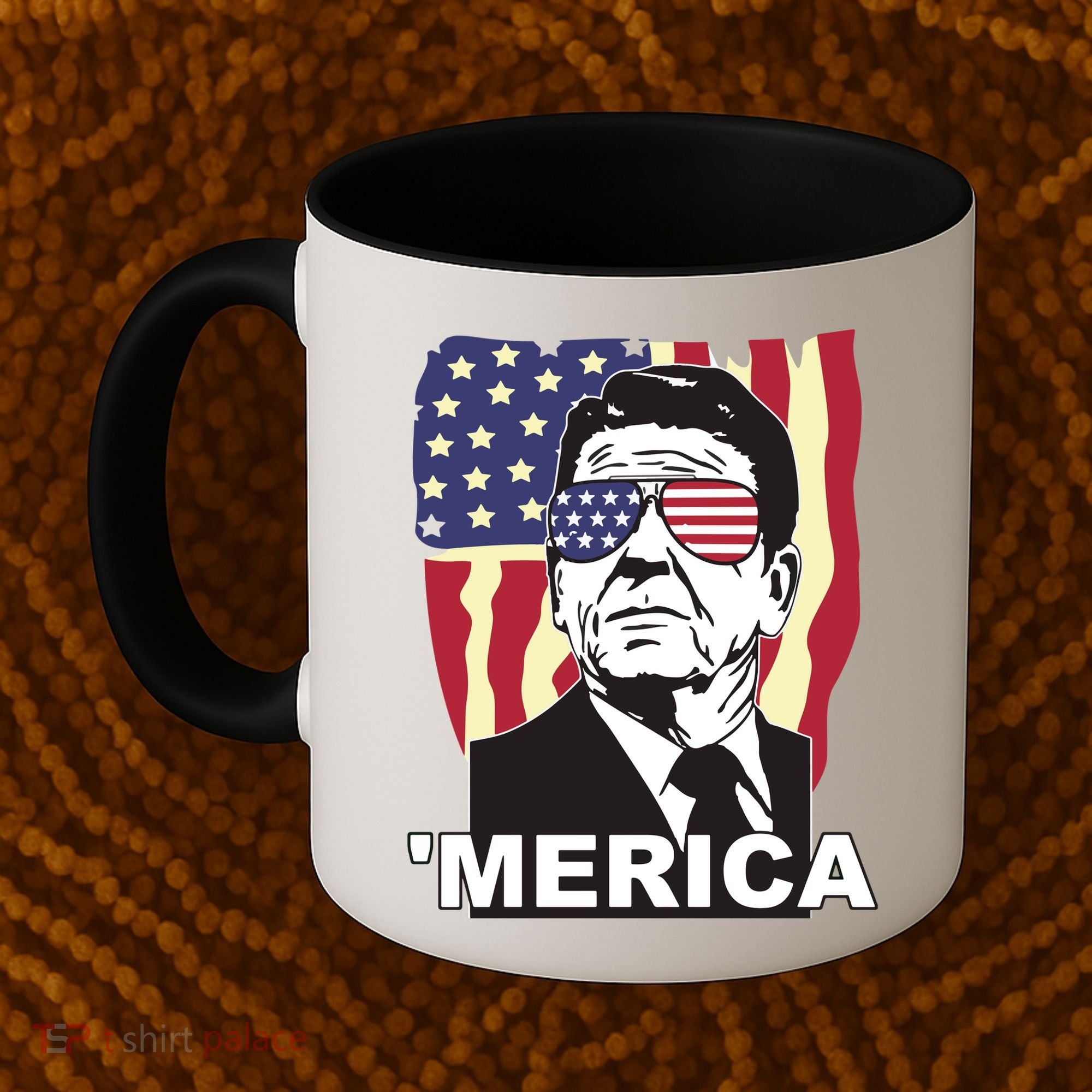 Merica Ronald Reagan Funny Usa Stars And Strips Proud American Coffee Mug