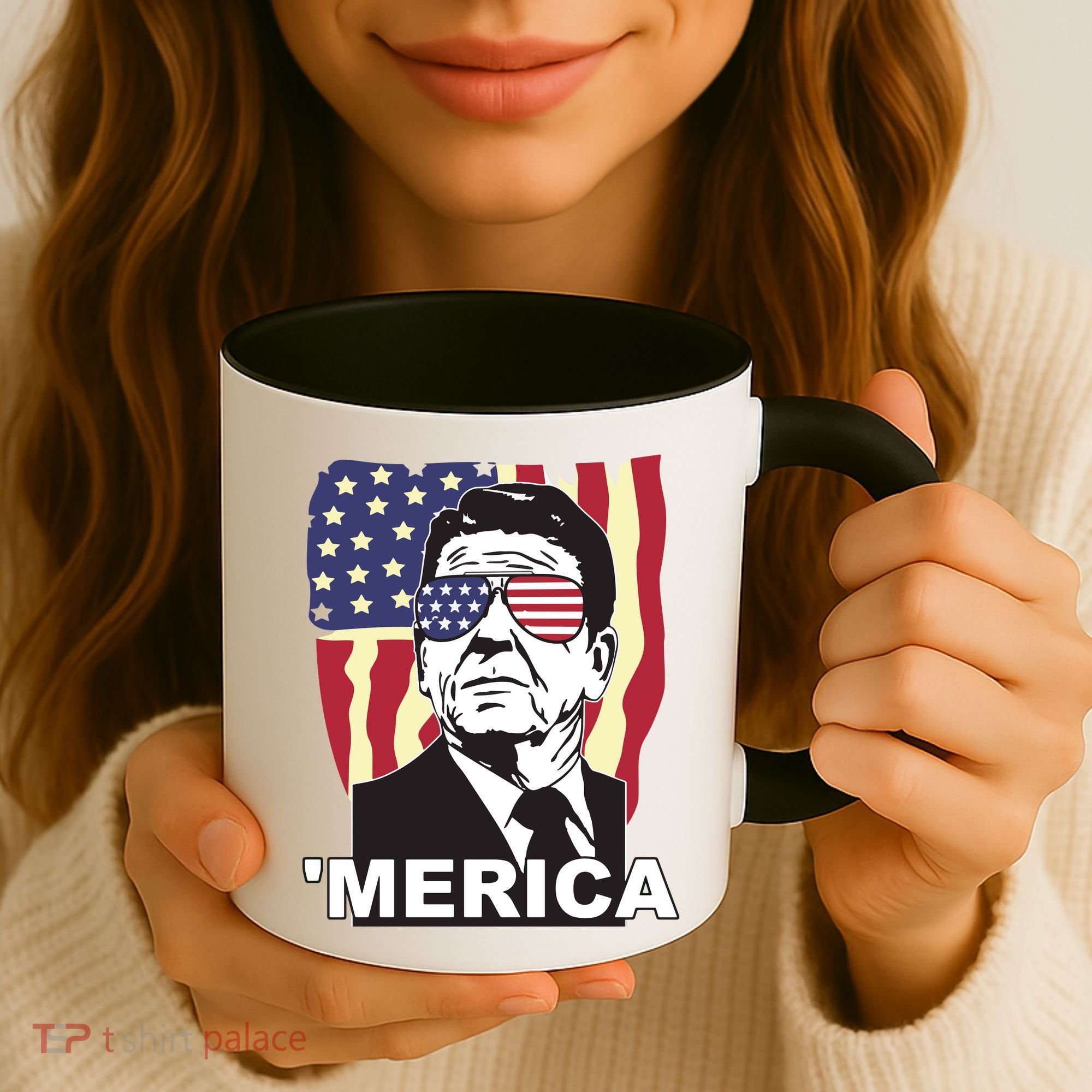 Merica Ronald Reagan Funny Usa Stars And Strips Proud American Coffee Mug