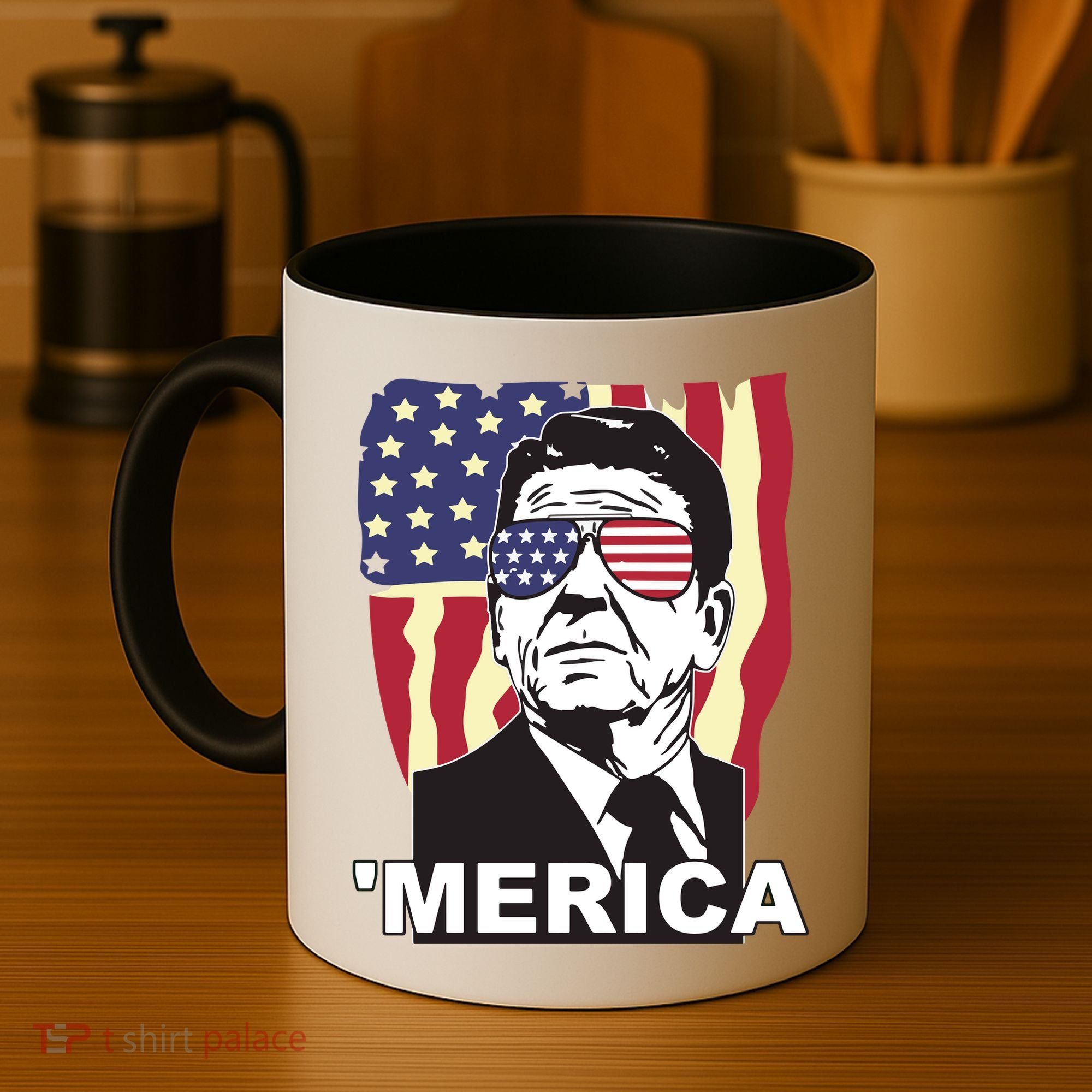 Merica Ronald Reagan Funny Usa Stars And Strips Proud American Coffee Mug