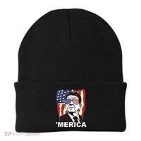 Merica Ronald Reagan Funny Usa Stars And Strips Proud American Beanie thumb 0