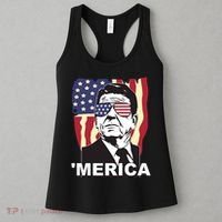 Merica Ronald Reagan Funny Usa Stars And Strips Proud American Women's Tank Top thumb 3