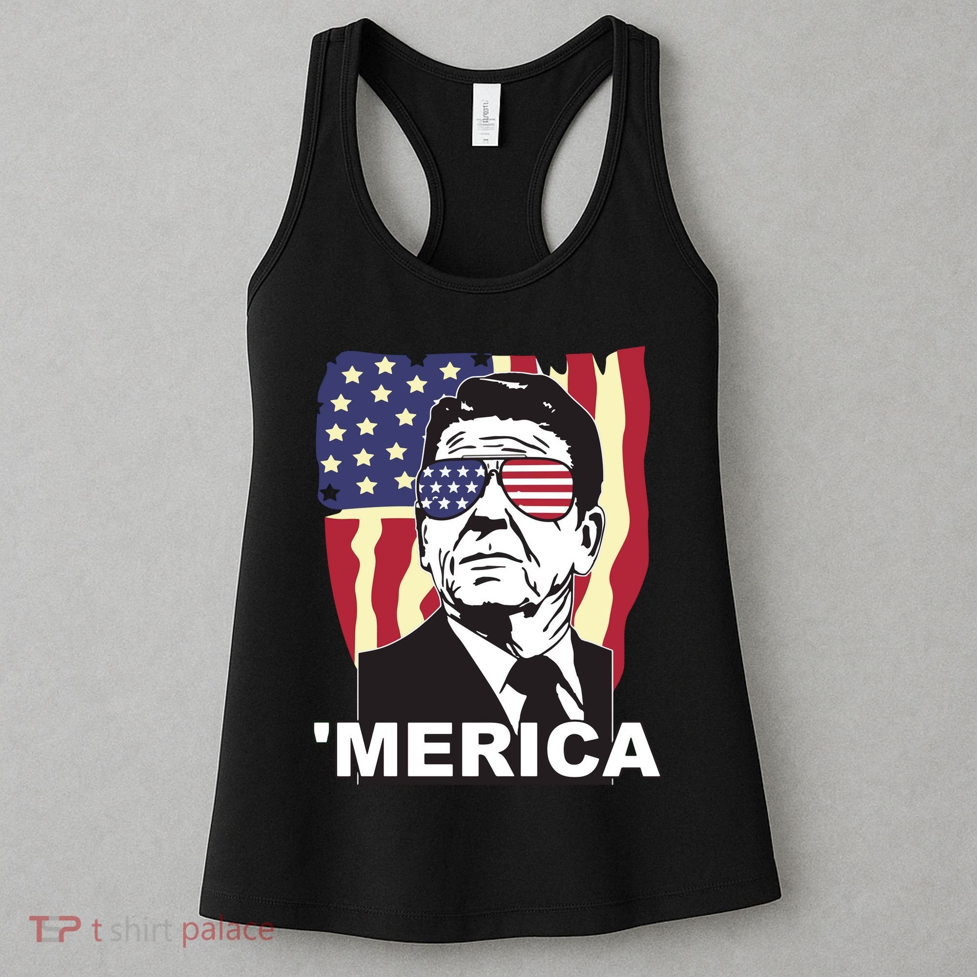 Merica Ronald Reagan Funny Usa Stars And Strips Proud American Women's Tank Top