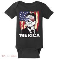 Merica Ronald Reagan Funny Usa Stars And Strips Proud American Baby Bodysuit thumb 0