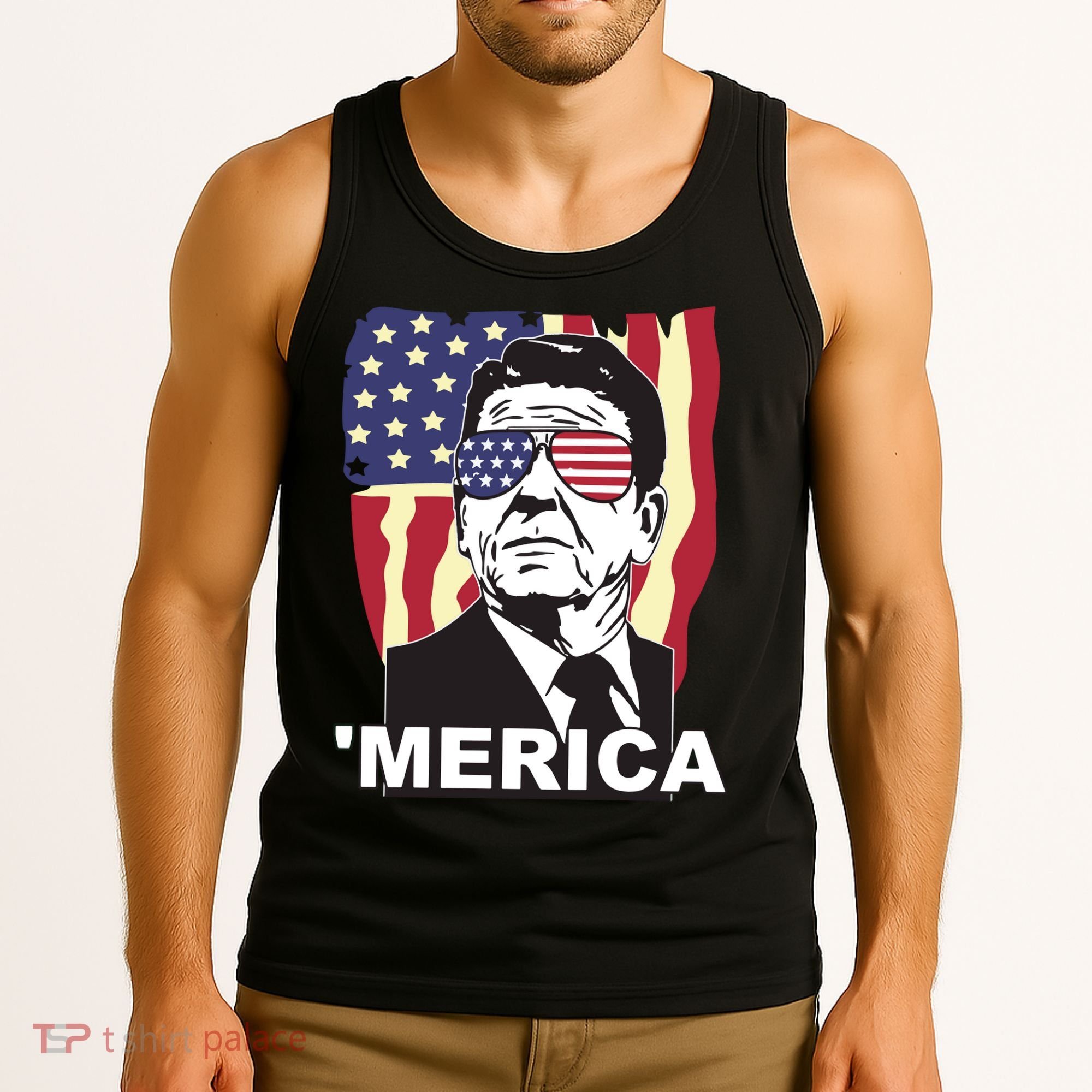 Merica Ronald Reagan Funny Usa Stars And Strips Proud American Tank Top