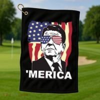 Merica Ronald Reagan Funny Usa Stars And Strips Proud American Golf Towel thumb 1