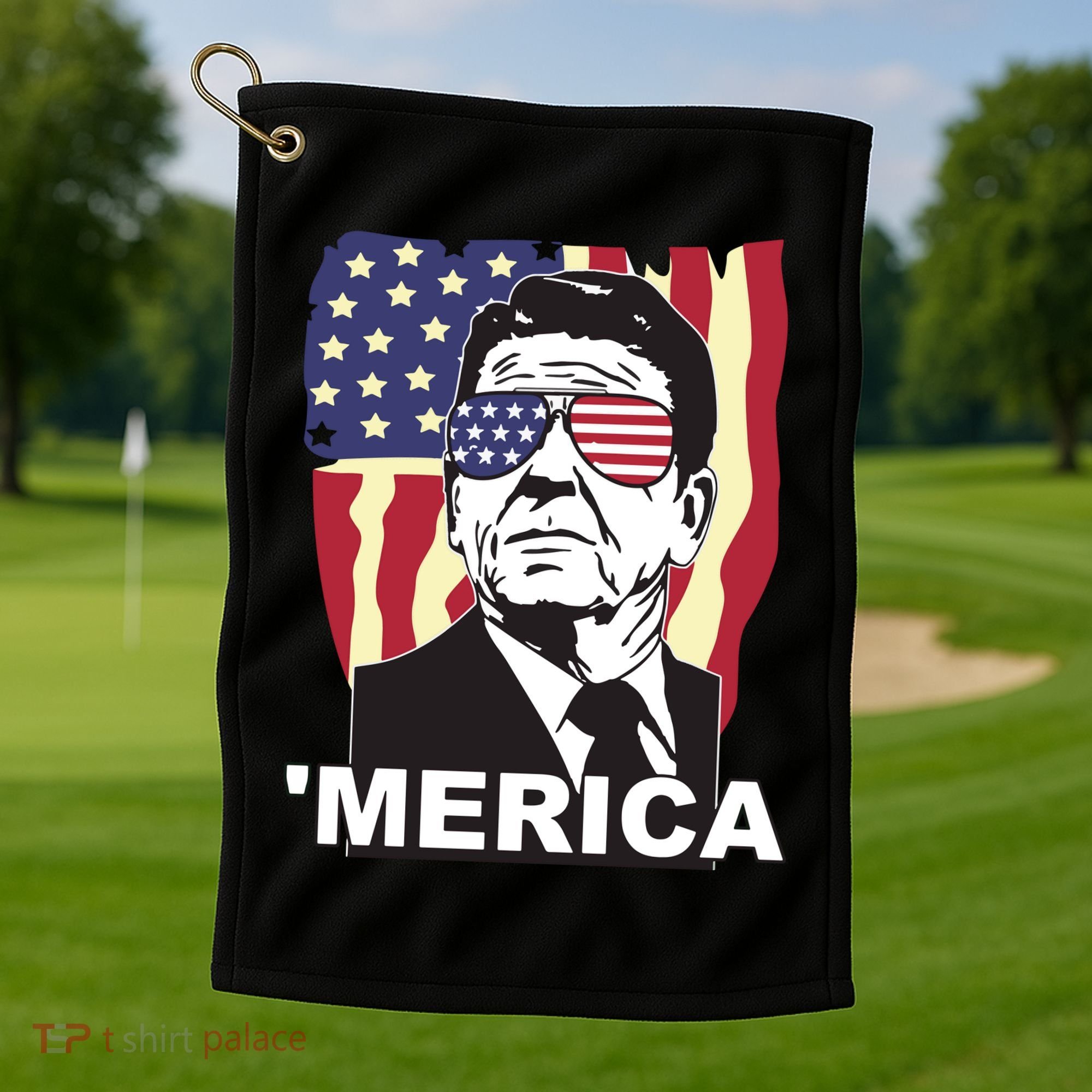 Merica Ronald Reagan Funny Usa Stars And Strips Proud American Golf Towel