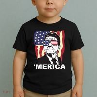 Merica Ronald Reagan Funny Usa Stars And Strips Proud American Toddler T-Shirt thumb 2