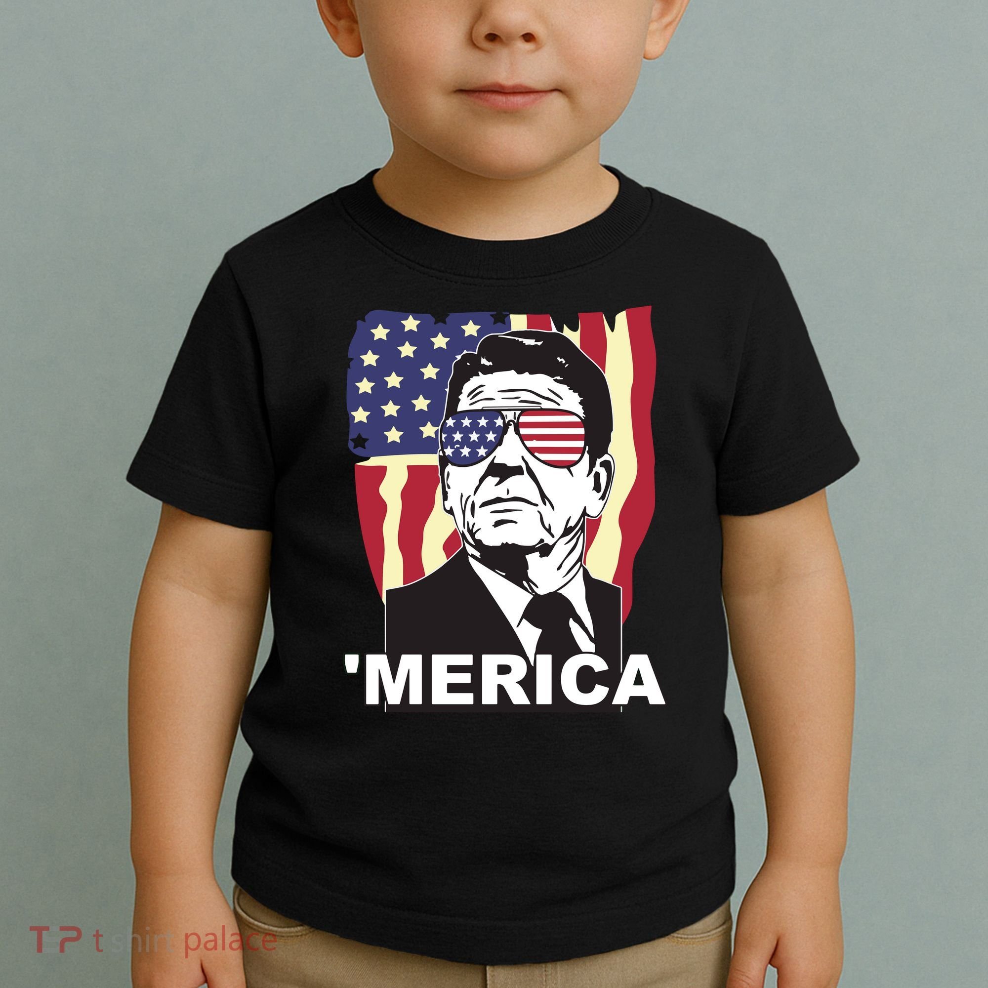 Merica Ronald Reagan Funny Usa Stars And Strips Proud American Toddler T-Shirt