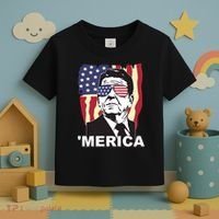 Merica Ronald Reagan Funny Usa Stars And Strips Proud American Toddler T-Shirt thumb 3