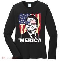Merica Ronald Reagan Funny Usa Stars And Strips Proud American Women's Long Sleeve Shirt thumb 0